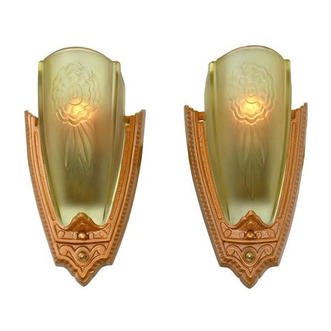 1930s pair art deco wall sconces glass slip shade lights by puritan ant 881 ebay glass