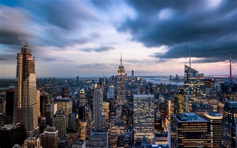Download Wallpapers Empire State Building New York Manhattan Evening
