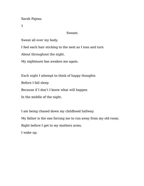 Nightare Poem Introduction To Poetry Sarah Pajeau 1 Sweats Sweat