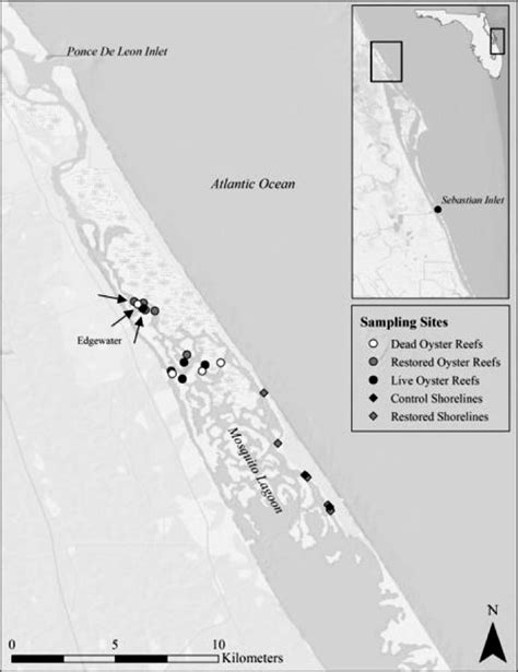 Oyster Reef And Living Shoreline Sampling Sites In Mosquito Lagoon