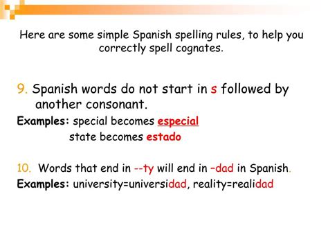 Ppt Spanish English Cognates Powerpoint Presentation Free Download