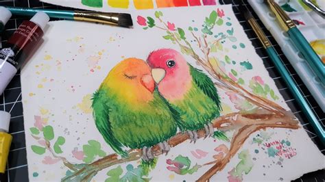 Watercolor Lovebirds Easy Real Time Painting Tutorial Youtube