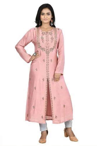 Party Wear Full Sleeve Ladies Bamber Silk Embroidery Kurtis Wash Care Dry Clean At Rs 1495 In