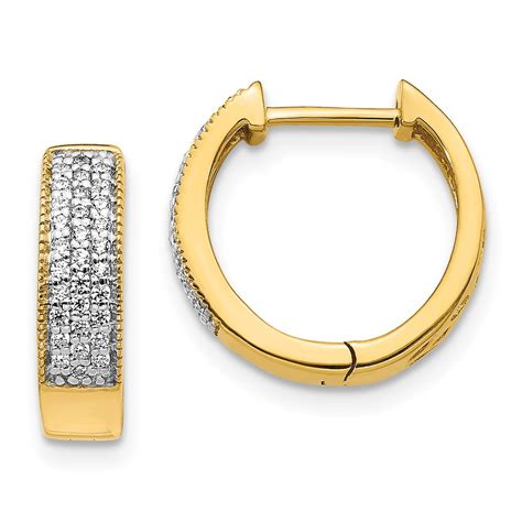 Real 14kt Yellow Gold Diamond Hinged Hoop Earrings Ebay
