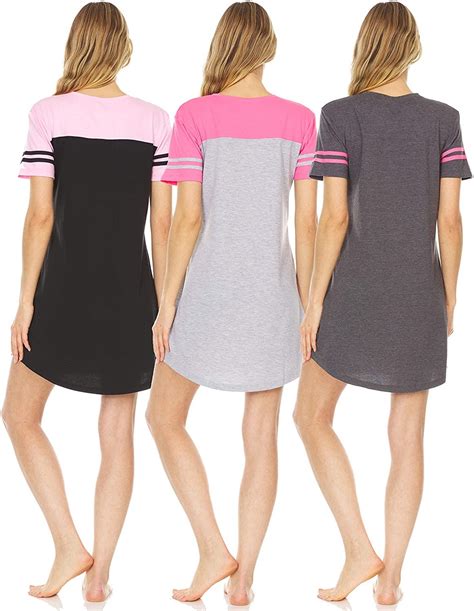 3 Pack Woman S 100 Cotton Soft Printed Short Sleeve Sleep Dress Night Gown Ebay
