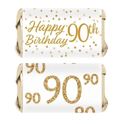 White And Gold 90th Birthday Party Mini Candy Bar Stickers 45 Count