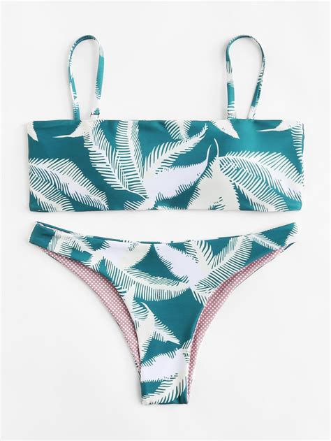 leaf print bikini set shein sheinside