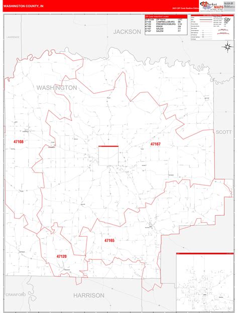 Washington County Tn Zip Code Wall Map Red Line Style By Marketmaps