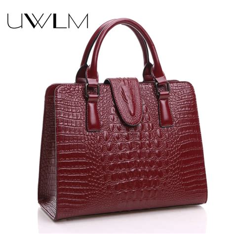 Womens Handbags Crocodile Embossed 100 Genuine Cow Leather Bags