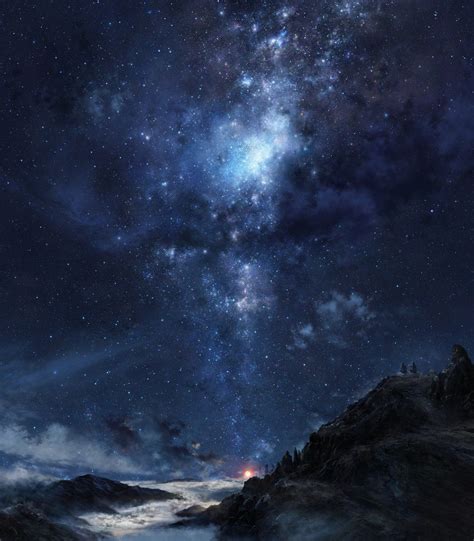 Stars Galaxy Clouds Sky Nebula Mountains Night Hd