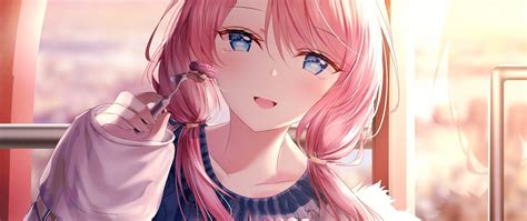 Download Wallpaper 2560x1080 Cute Anime Girl Beautiful Eating Cake