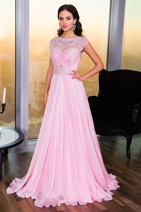 Pink Cap Sleeve Dress 21030 Prom Dresses Light Pink Prom Dress Chiffon Dresses With Sleeves