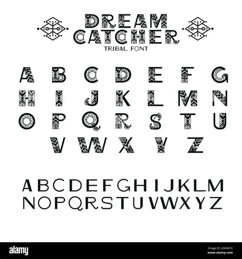 Tribal Alphabet Letters Numbers And Symbols In Geometric Ethnic Style