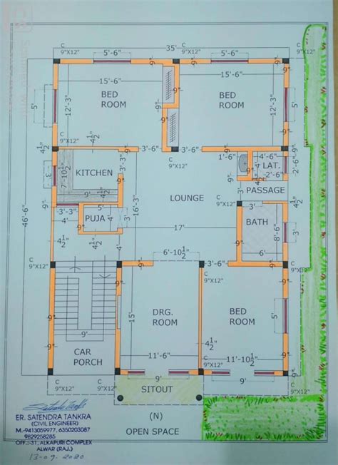 3 Bhk House Plan Best Floorplan Architectural Plan Hire A Make My