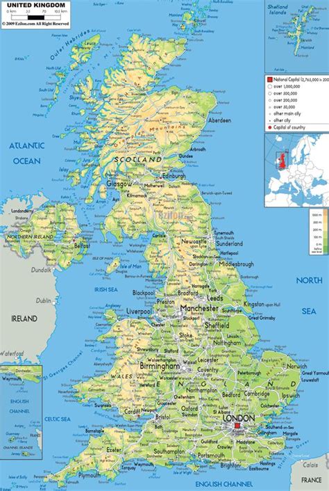 Large Detailed Physical Map Of United Kingdom Map Of Britain Map Of