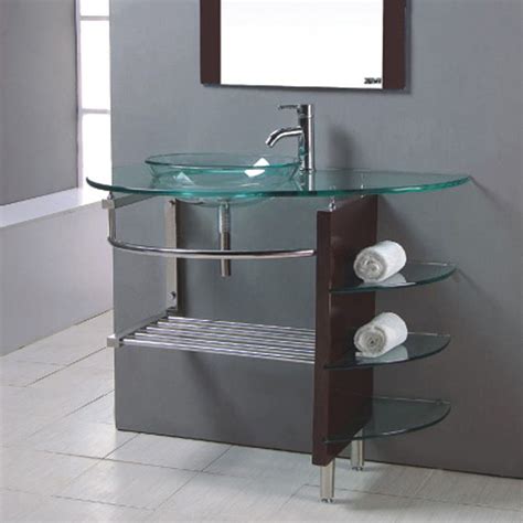 Tempered glass top, glass, mdf Kokols USA Clear Single Sink Vanity with Clear Tempered ...