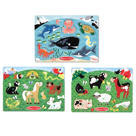 Kids will love the animal alphabet cardboard floor puzzle from melissa & doug. Melissa Doug Animals Wooden Peg Puzzles Set - Farm, Pets ...