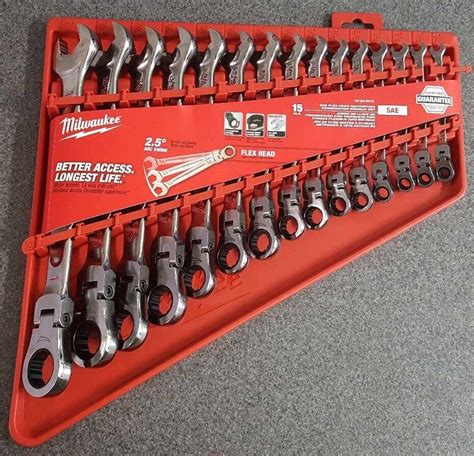 Milwaukee 15 Pc Flex Head Ratcheting Sae Combination Wrench Set 48 22