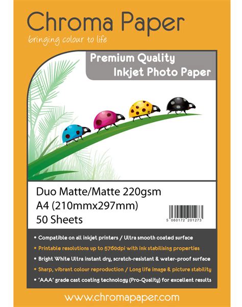 Chroma A4 220g Double Sided Mattematte Inkjet Photo Paper 50 Pack