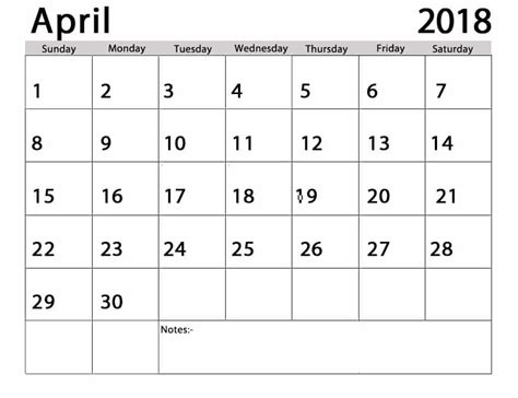 April 2018 Printable Blank Calendar Oppidan Library