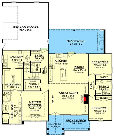 Country Craftsman House Plan With Split Bedroom Layout 51796hz Floor