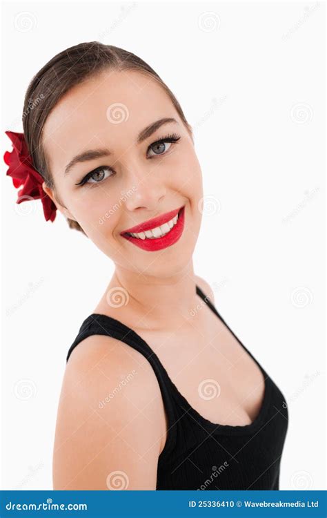 Side View Of Beautiful Smiling Woman Stock Photo Image Of Hair