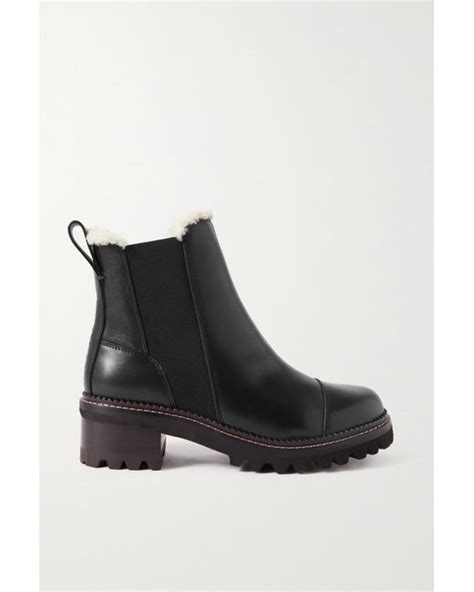 See By Chloé Mallory Shearling Lined Leather Chelsea Boots In Black