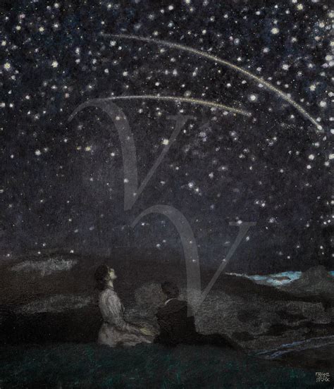 Lovers Star Gazing Painting Print Night Sky Antique Artwork Etsy