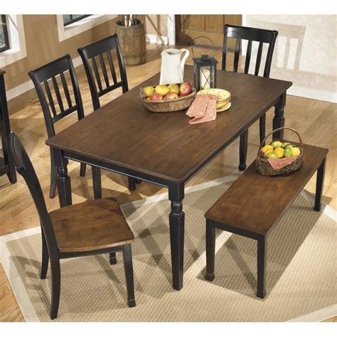Ashley Owingsville 6 Piece Dining Set With Bench In Black And Brown