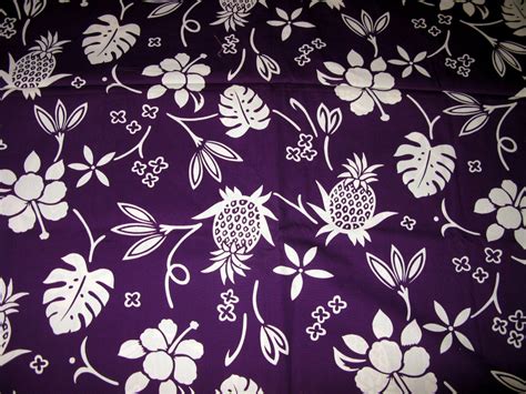 Purple Hawaiian Fabric Tropical Print Pineapple By Vintagebyteresa