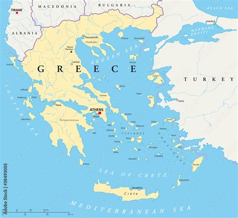 Obraz Polityczna Mapa Grecji Ze Stolic Ateny Granicami Pa Stwowymi