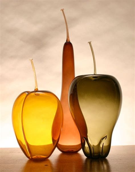 Hand Blown Glass Fruit Trio Elongated Fall Set Glass Sculpture