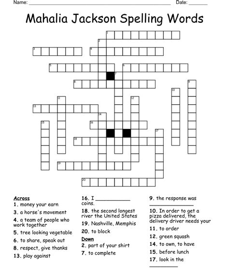 Mahalia Jackson Spelling Words Crossword Wordmint