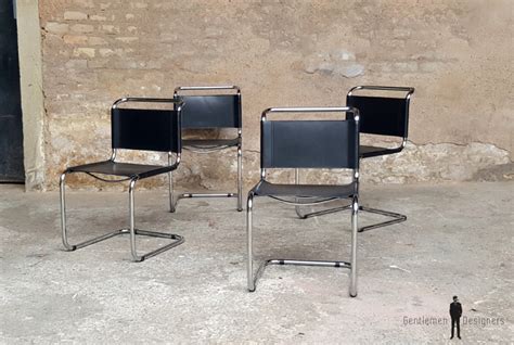 Chaise mg5 de marcel breuer. 4 chaises vintage tubulaire, style Breuer, cuir noir