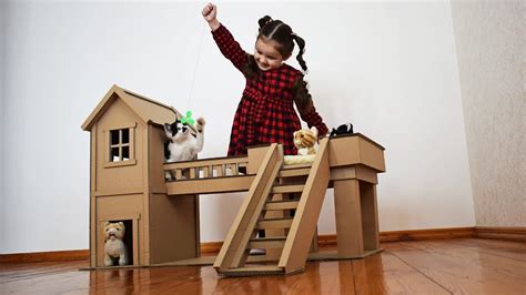 A Cat House Out Of Cardboard Box Cats And Kittens Pets Cats Animal