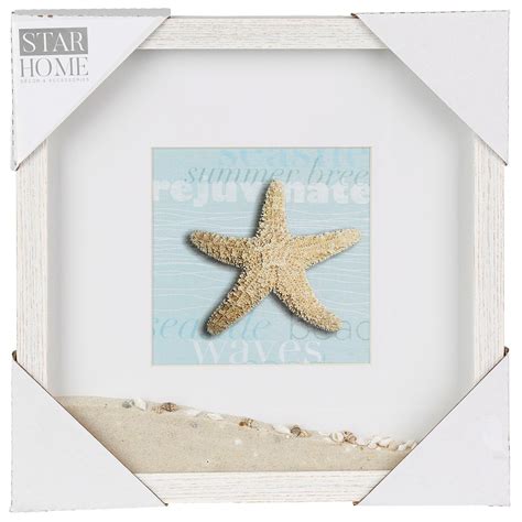 Starfish Framed Wall Art W Sand And Shells White White 4497476875100