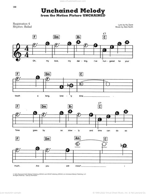 Unchained Melody Sheet Music For Piano Or Keyboard E Z Play