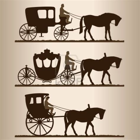 Silhouettes Of Horse Drawn Carriages With Riders Two Wheeled Horse