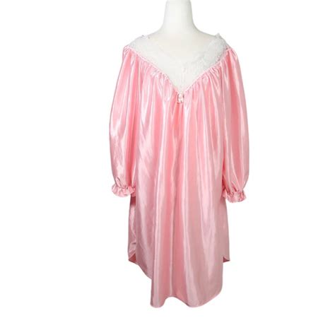Vintage Intimates And Sleepwear Vintage 8s Roberta Pink Satin Balloon Sleeve Mini Nightgown