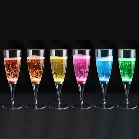 Modern Home Set Of 6 Color Led Champagne Glasses Glowing Liquid