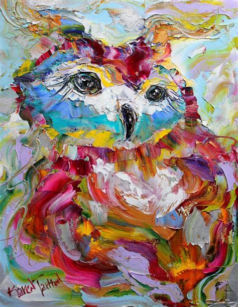 Original Owl Portrait Painting Palette Knife Impasto Impressionism Oil