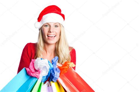 Christmas Shopping Santa Girl — Stock Photo © Aremafoto 5567330