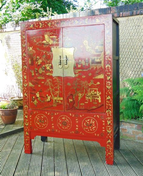 This Is A Beautiful Chinese Red Lacquered Wedding Cabinet Dating From