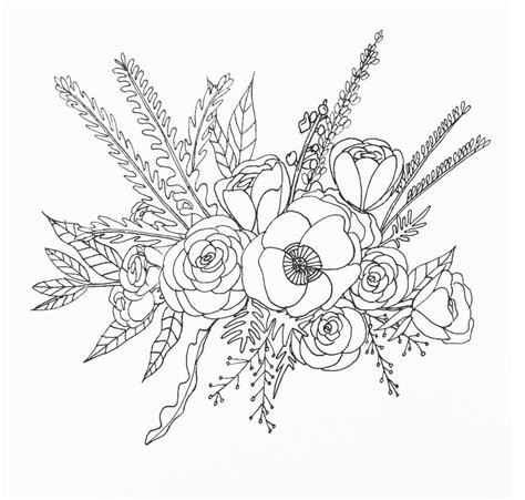 Line Drawing Flower Illustration Floral Bouquet Art Pinterest