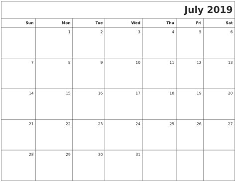 July 2019 Printable Blank Calendar
