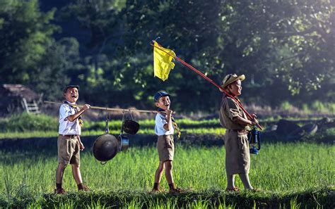 Free Picture People Boy Scouts Children Crops Fun Grass Happy