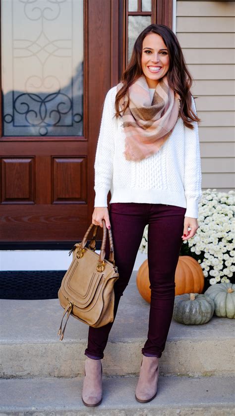Fall Outfit Plaid Scarf Burgundy Pants Mrscasual