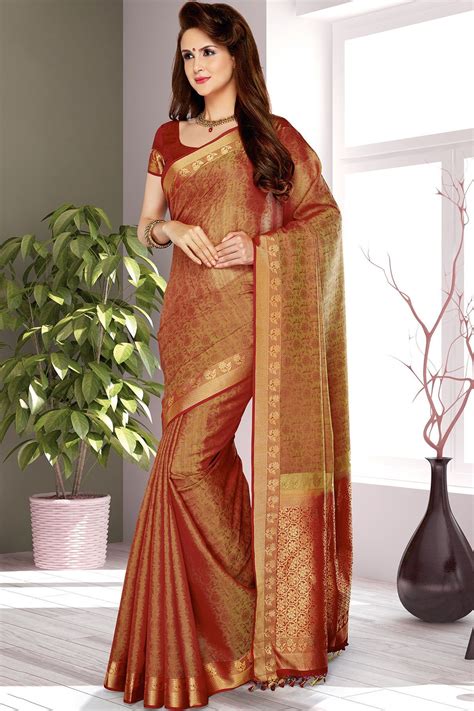 Red And Gold Cotton Silk Zari Border Saree Sr24389 Saree Cotton Silk Beautiful Saree