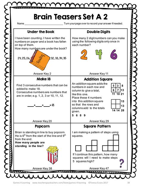 Brain Teaser Worksheet With Answers