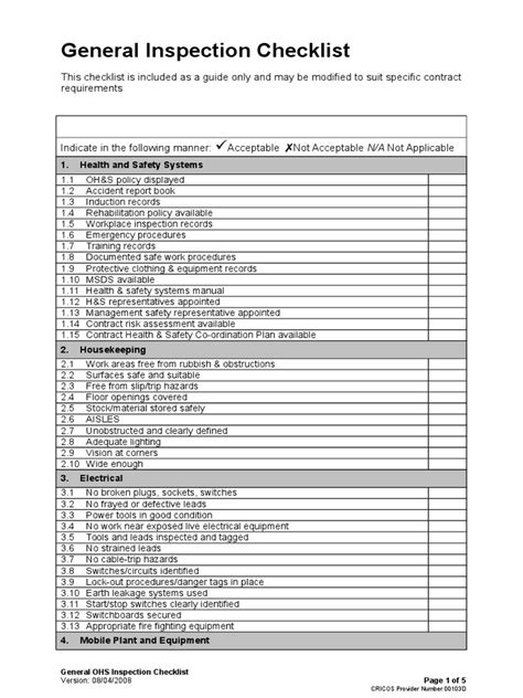 General Hse Inspection Checklist Pdf Personal Protective Equipment